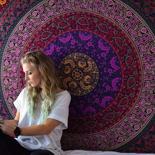 Large Hippie Tapestry - Purple Mandala Boho Bohemian Decor Psychedelic Tapestries Wall Hanging Mandala Room Hangings 84 x 54 inch