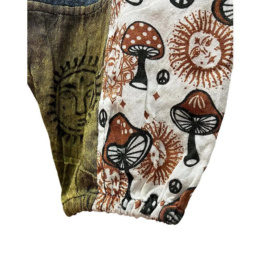 Boho Cosmic Forest Mushroom Patchwork Harem Pants - Image 6