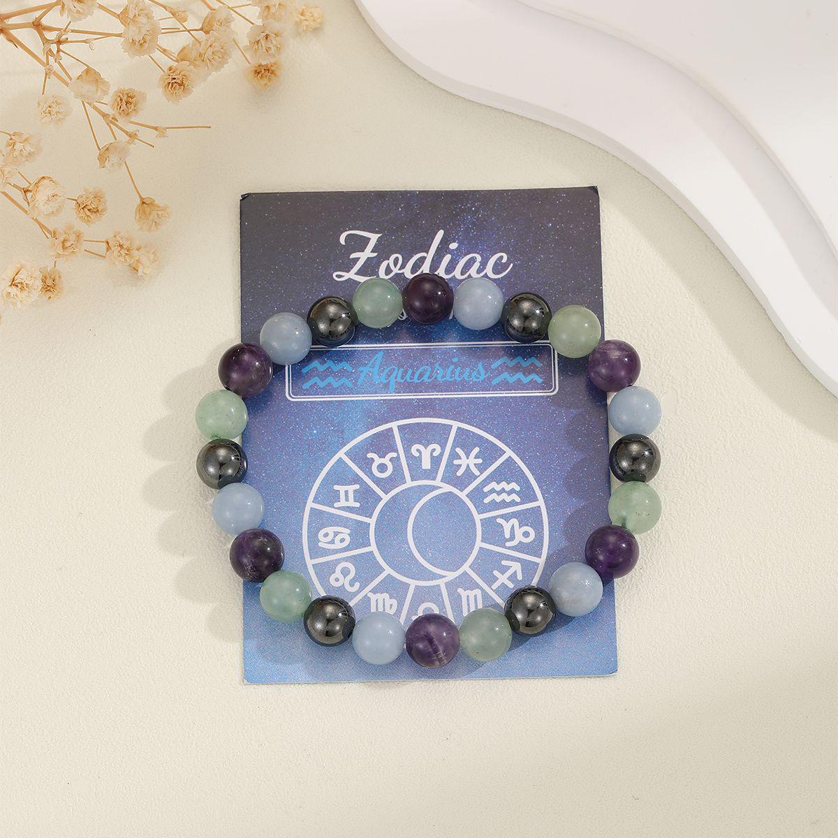 Aquarius Zodiac Crystal Bracelet – Intellectual Peace – Amethyst & Angelite – 8mm