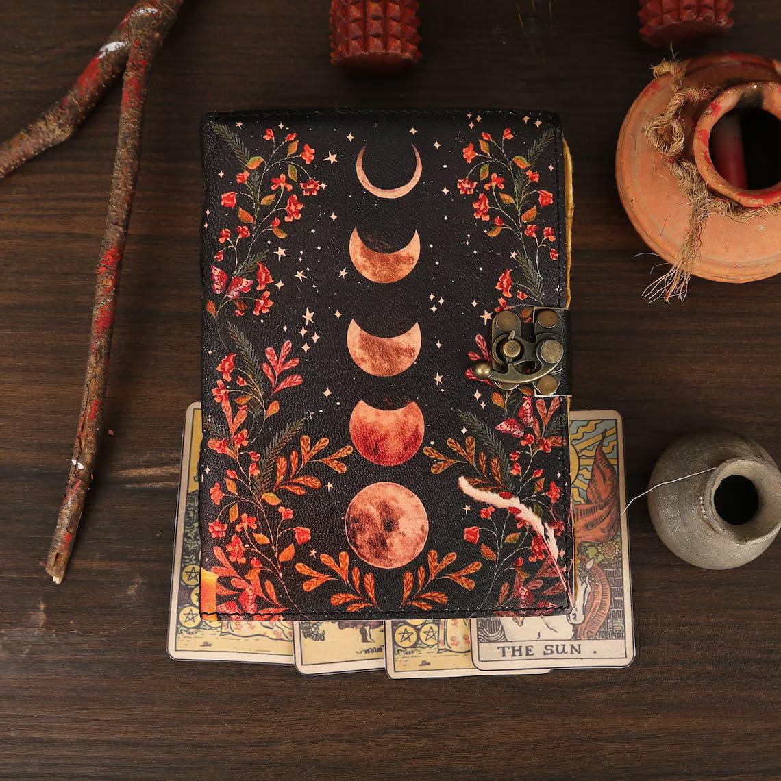 Moon Phases & Botanicals Leather Journal | Your Cosmic Grimoire - Image 2