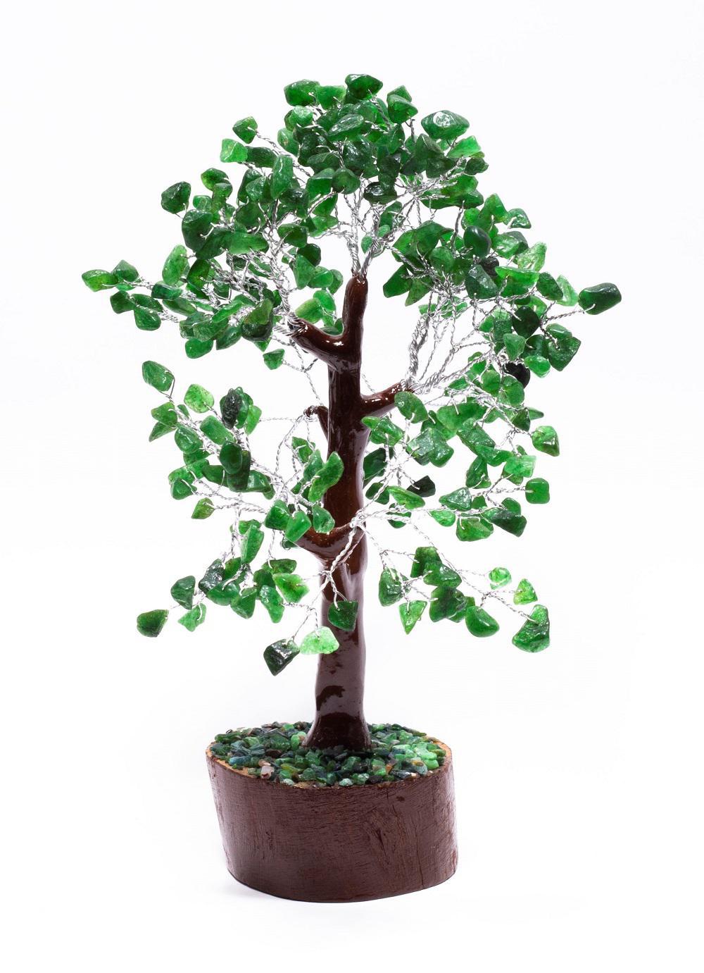 Green Jade Wood Base Gemstone Feng Shui Tree 160 to 1000 stones