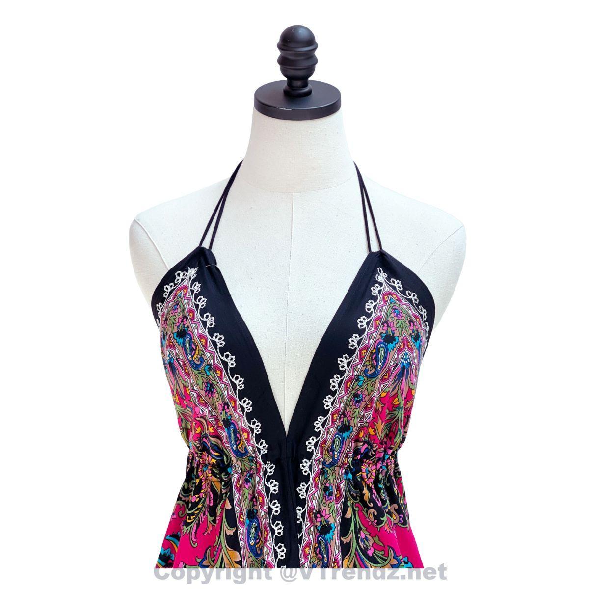 Hand-Printed Jamawar Short Scarf Halter Dress - Image 8