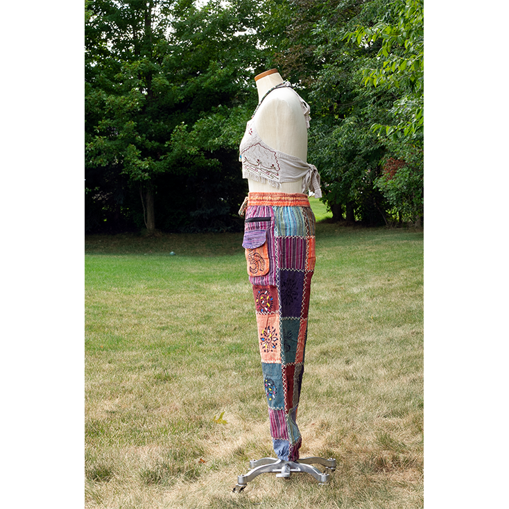 Plain & Striped W/Threadwork Boho Harem Patch Elastic Bottom Pants - Image 2