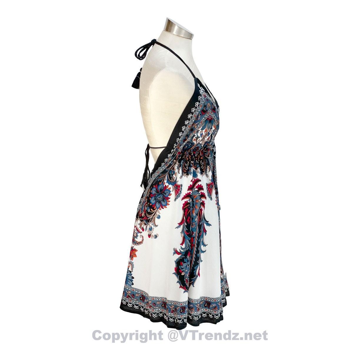 Hand-Printed Jamawar Short Scarf Halter Dress - Image 18