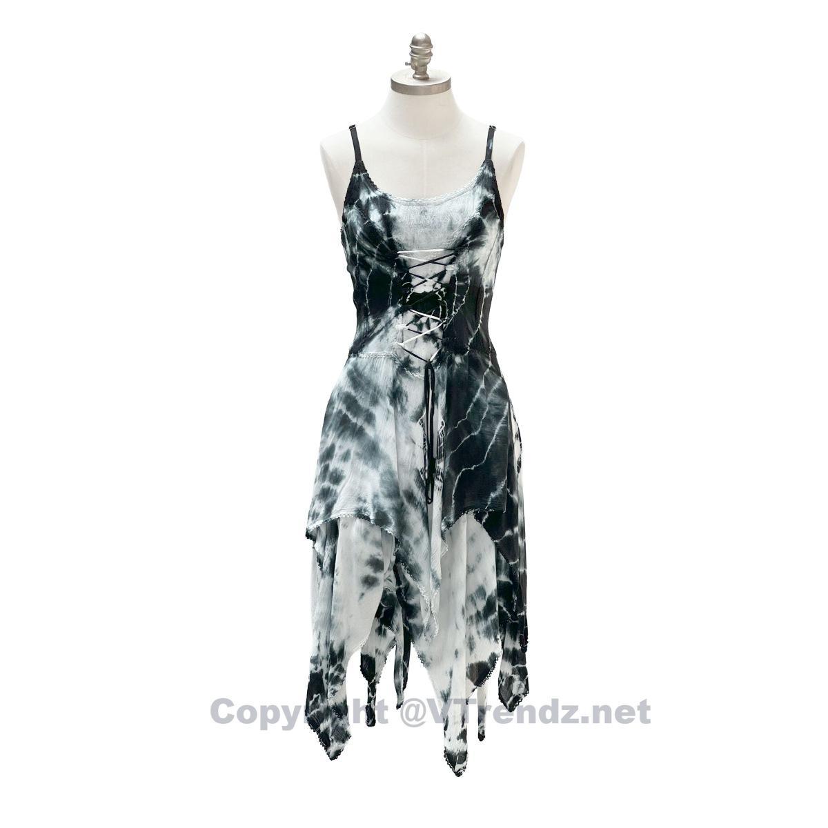 2 Layer Tie Dye Handkerchief Dress with Front Corset & Adjustable Straps - Image 20