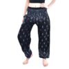 Black & Silver Paisley Print Smocked Thai Harem Pants VTrendz