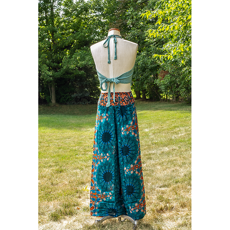 Teal Blue Open Leg Thai Palazzo Pants - Image 6