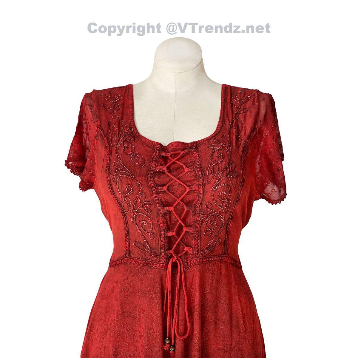 Short Sleeves Victorian Style Corset Dress with Lace & Floral Threadwork - Image 10