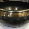 12 cm / 4.75" Hand Casted with Mantra Design Dark Antique Brass Color Singing Bowl with lipi for Meditation, Relaxation & Healing with Wooden Mallet, Flat Bottom - Image 2