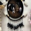 Native Women facing a Horse 24 x 15" Velvet shield Dream catcher