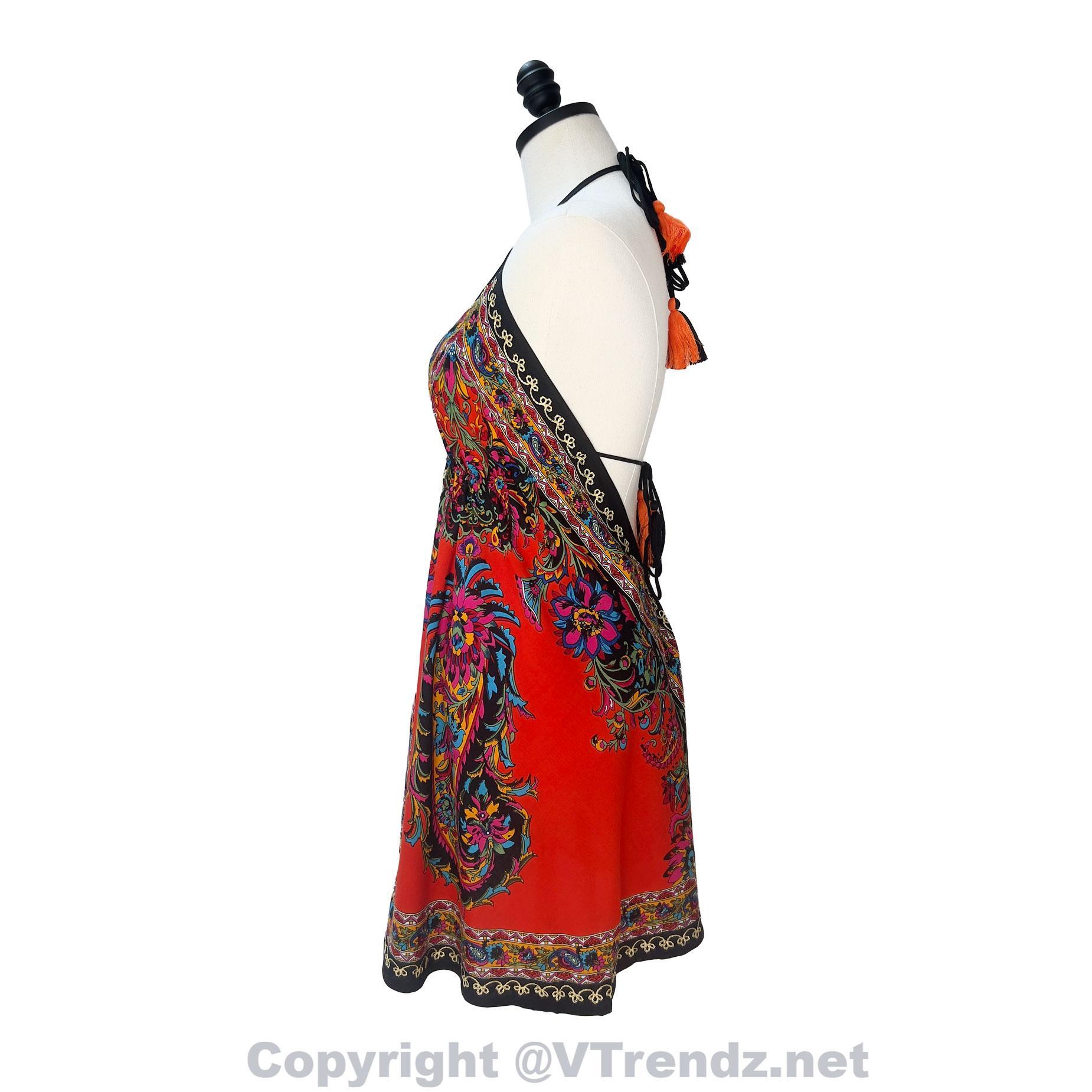 Hand-Printed Jamawar Short Scarf Halter Dress - Image 25