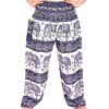Navy Blue & Cream Smocked Border Elephant Thai Harem Pants VTrendz