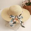 Straw Designer Hat with Pearls and Silk floral fabric Bow Trendy Beach Hats For Women;  Adult One Size Fits Most (22-23 inches), adjustable size - Image 4