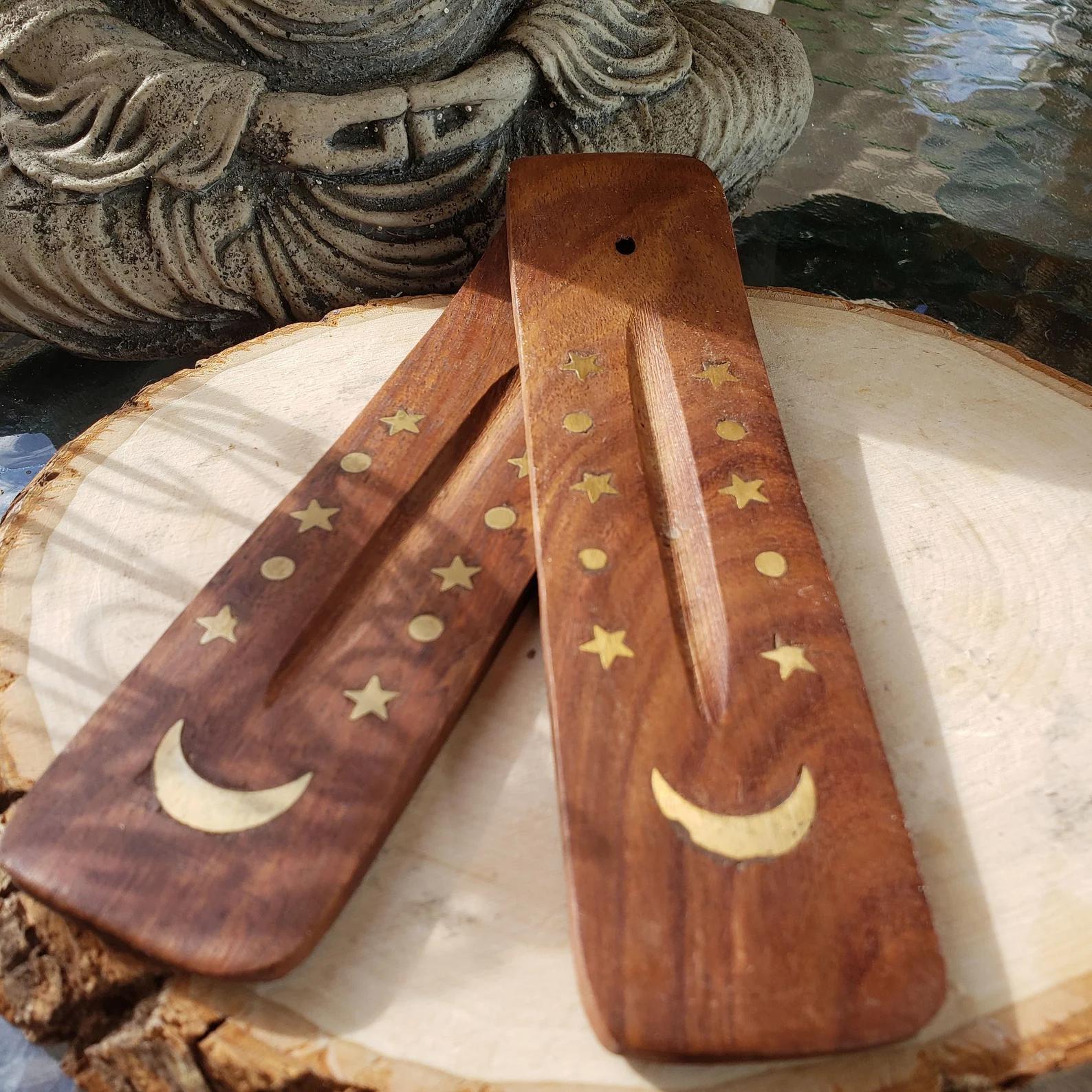 Moon Stars Natural Wood Ash Catcher (6"L) | Celestial Conduit - Image 7