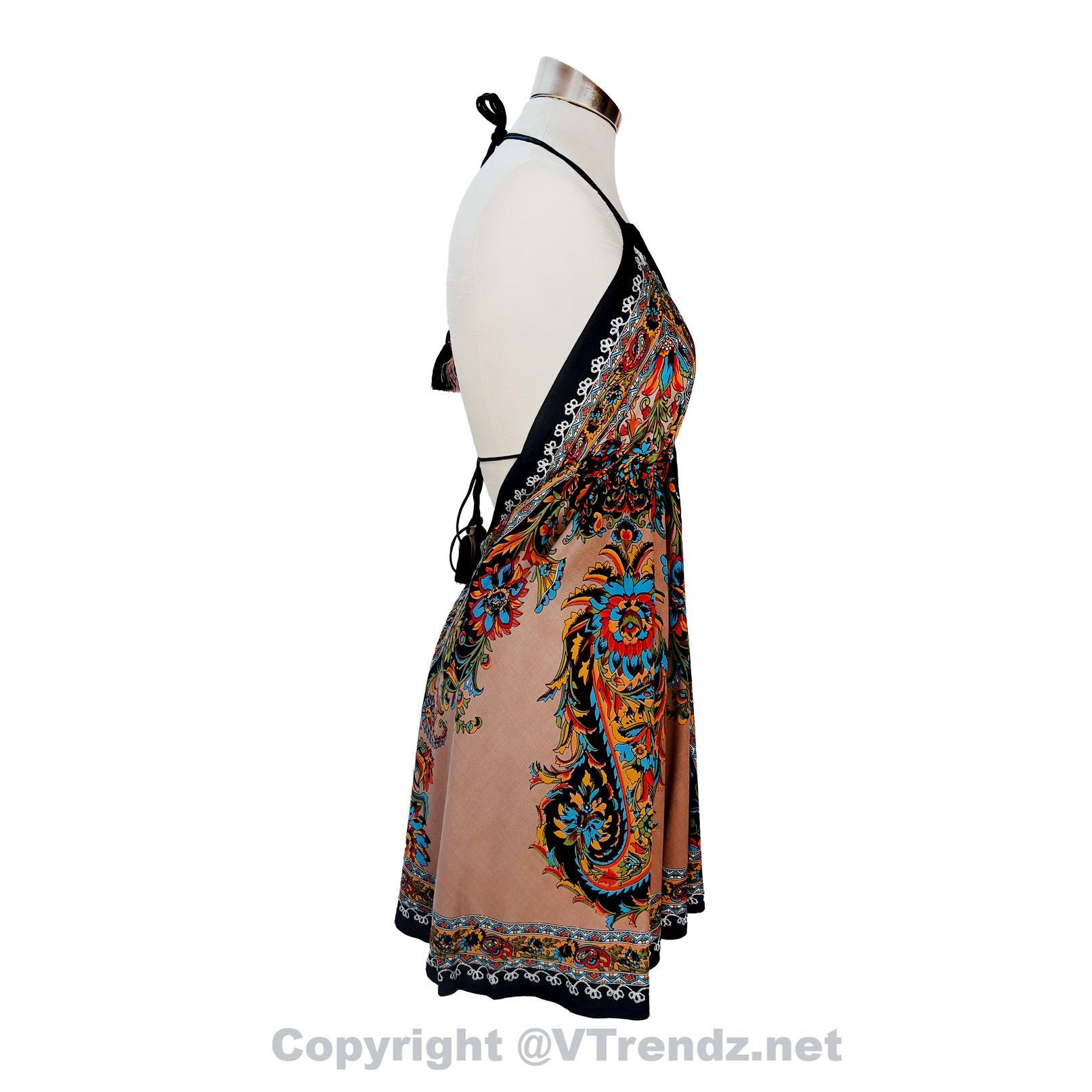 Hand-Printed Jamawar Short Scarf Halter Dress - Image 33