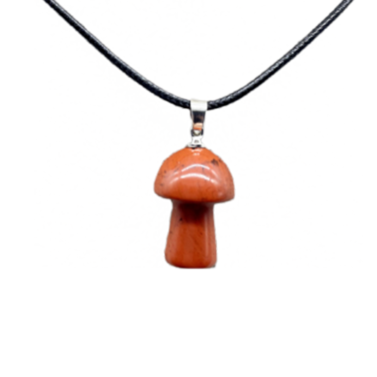 Red Jasper Mushroom Carved Pendant Necklace Natural Crystals For Energy Balancing, Meditation, Reiki, Healing Approx. 2cm Pendant
