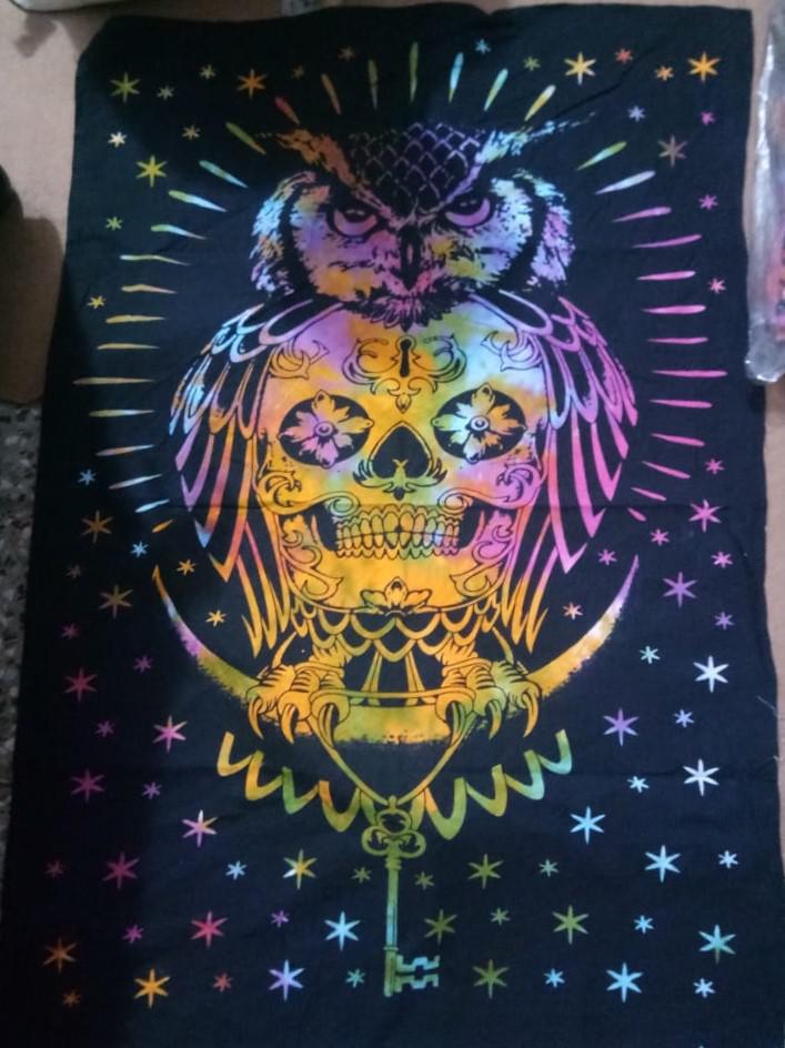 Sugar Skull Owl Tie dye Poster Wall Hanging Handmade Cotton Tapestry 40"x30" inch