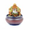 Lucky Buddha Fountain Copper Colored with Gold Coins, Rolling Crystal Ball & LED Antique Resin Tabletop Mini Waterfall Fountain 16 cm*16 cm*20 cm VTrendz