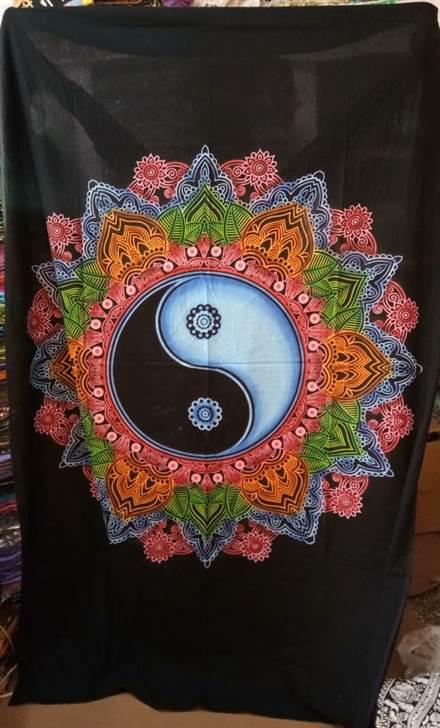 Yin Yang Mandala Flower Wall Hanging Handmade Cotton Tapestry 84" x 54" inch