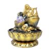 Golden Lucky Buddha Fountain with Crystal Ball & LED Antique Resin Tabletop Waterfall Fountain 21 cm*21 cm*28 cm VTrendz