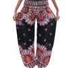 Black & Crimson Flower Print Smocked Harem Pants VTrendz