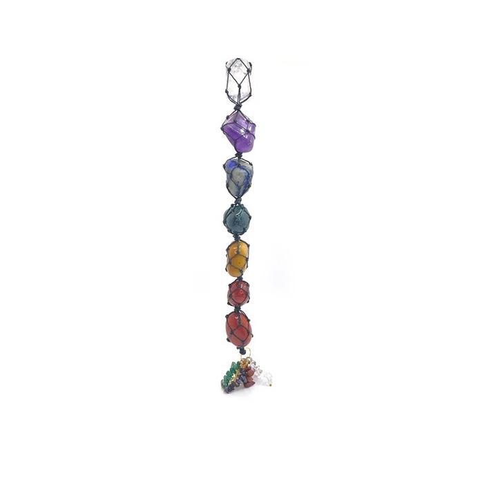 7 Chakra Tumbled Stone Hanging with Tassel- Car Hanging Reiki Crystals Hanging Decor - Image 2