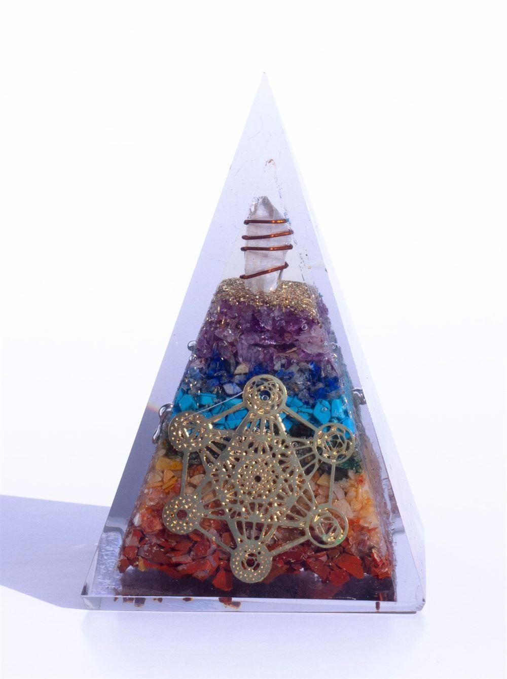 7-Chakra Cosmic Alignment Orgonite Pyramid: Hexagram Sacred Protection Tower (4-Inch)
