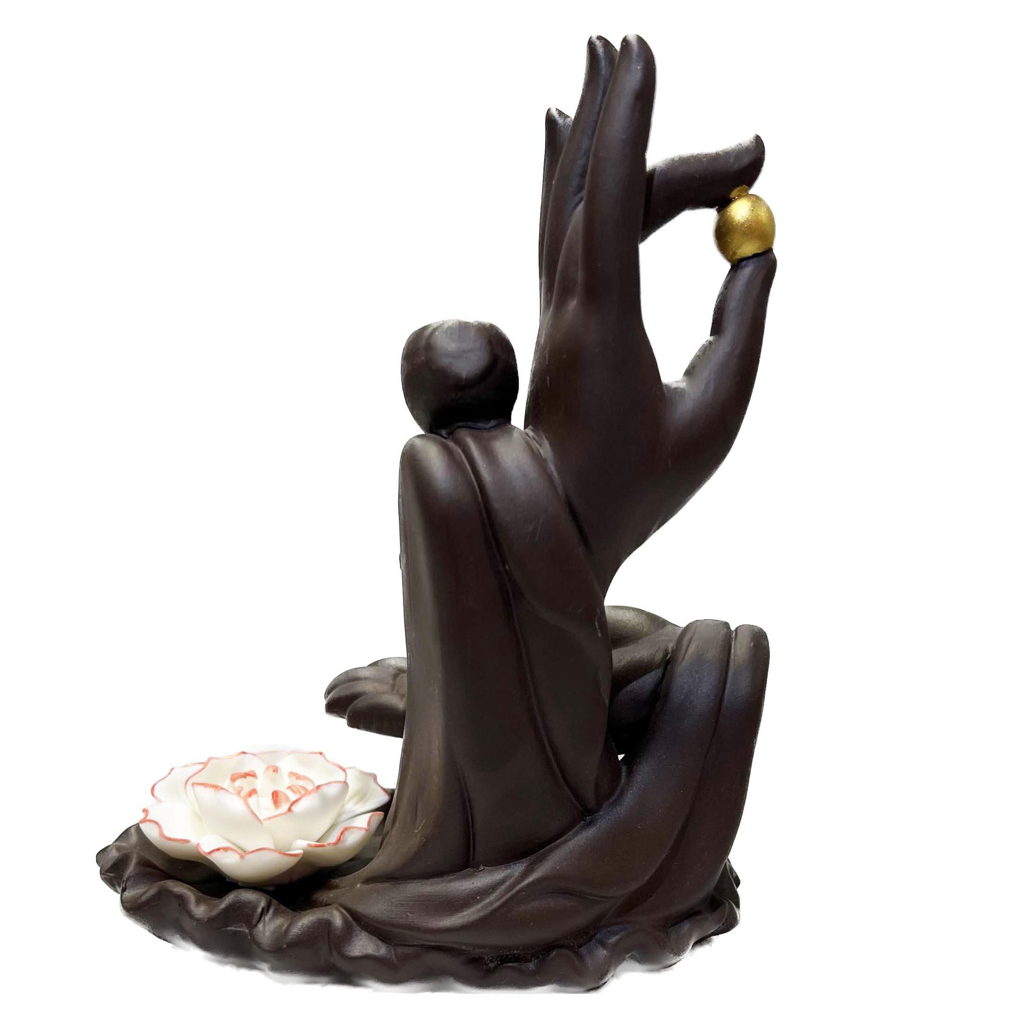 2 Hands w/Lotus Backflow Incense Holder Waterfall Incense Burner, Reflux Burner, Handmade Ceramic, Home Decor for Meditation, Mini-Zen Experience 15.5*8.5*18 cm - Image 3