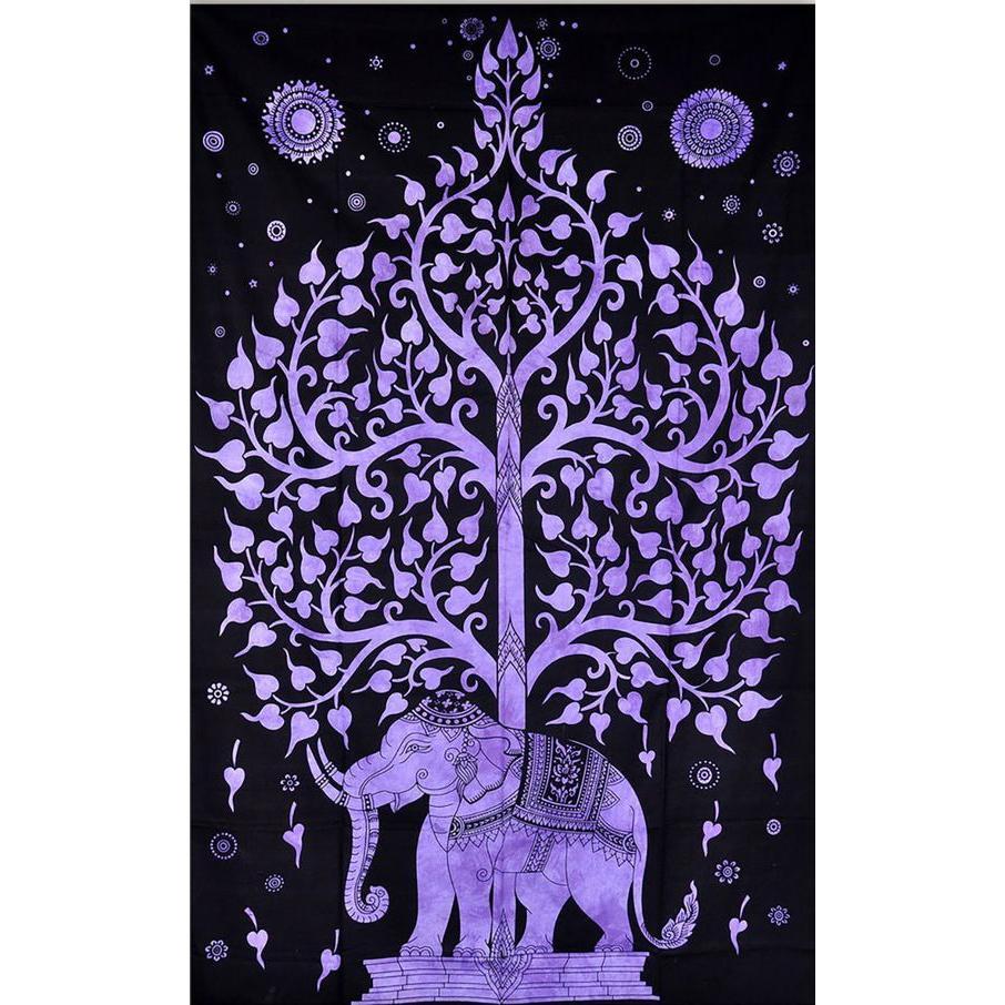 Tree of life With Elephant Tie dye Base Poster Wall Hanging Handmade Cotton Tapestry 40"x30" inch