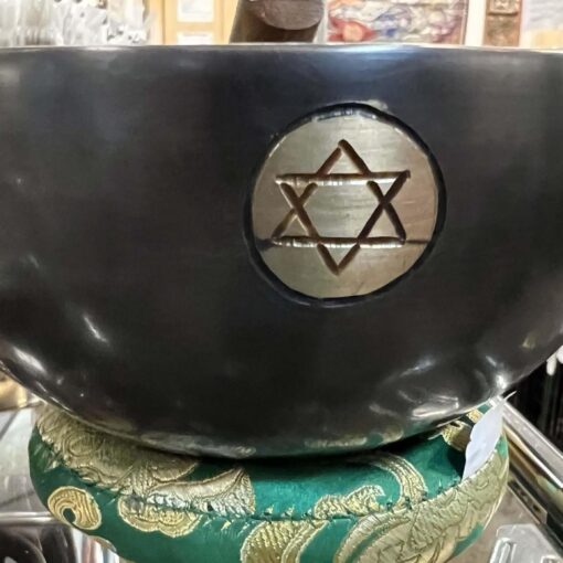 23 cm /9" Full Moon 7 Metal Tibetan Gong Singing Bowl Black Color With Star, Handcrafted Plain Singing Bowl for Meditation, Relaxation & Healing with Wooden Mallet