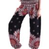 Black & Crimson Flower Print Smocked Harem Pants VTrendz