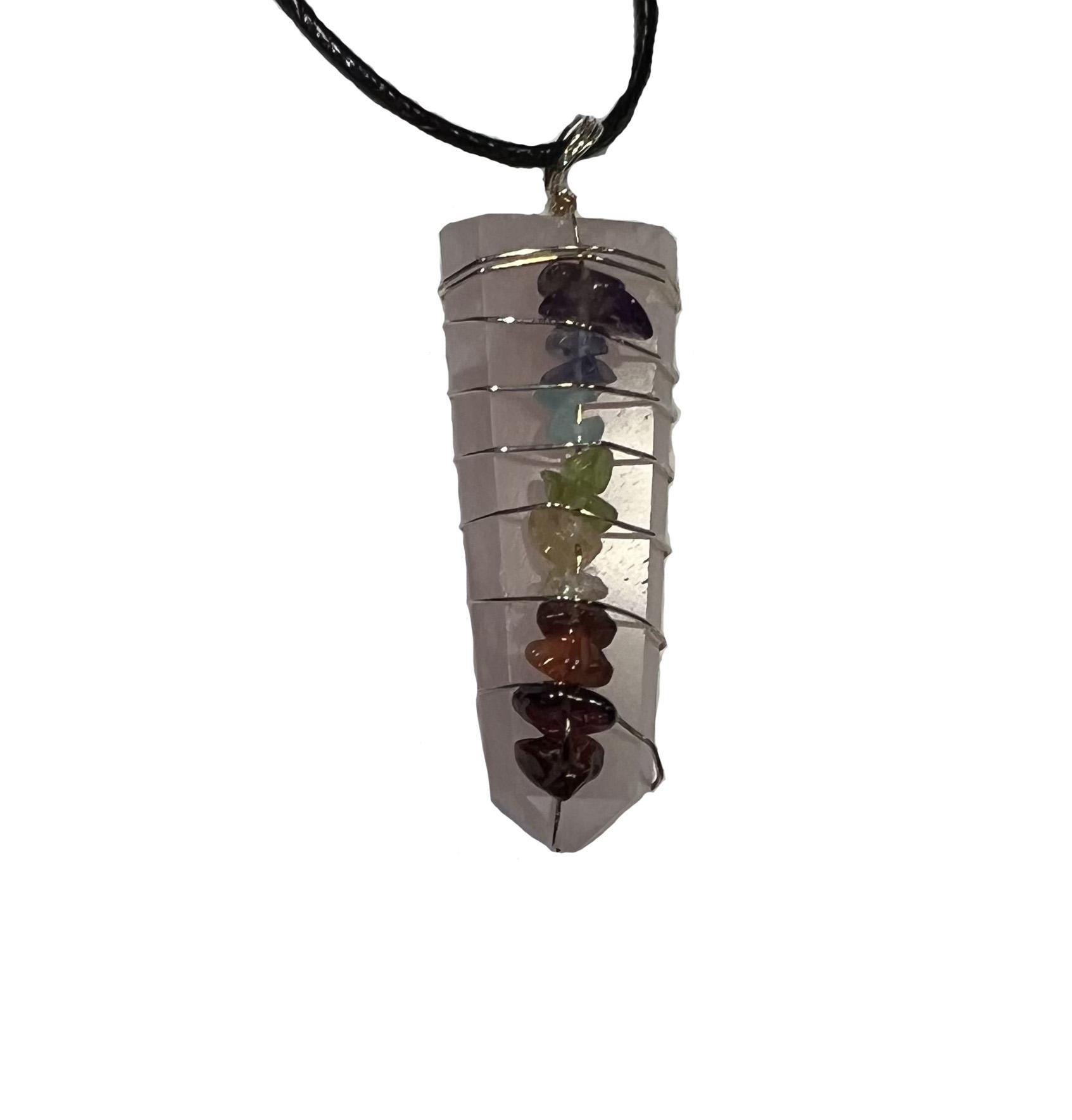 Rose Quartz Wire Wrapped 7- Chakra Pendant necklace, 7 Chakra necklace, tree of life necklace 100% Handmade