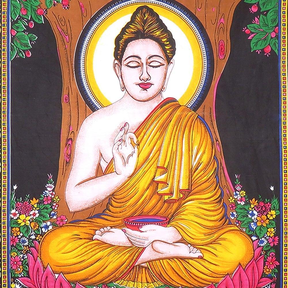 Lord Buddha with Gyan Mudra Poster Wall Hanging Handmade Cotton Tapestry 40"x30" inch - Image 2