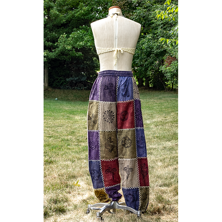 Plain Threadwork Boho Patch Elastic Bottom Pants - Image 3