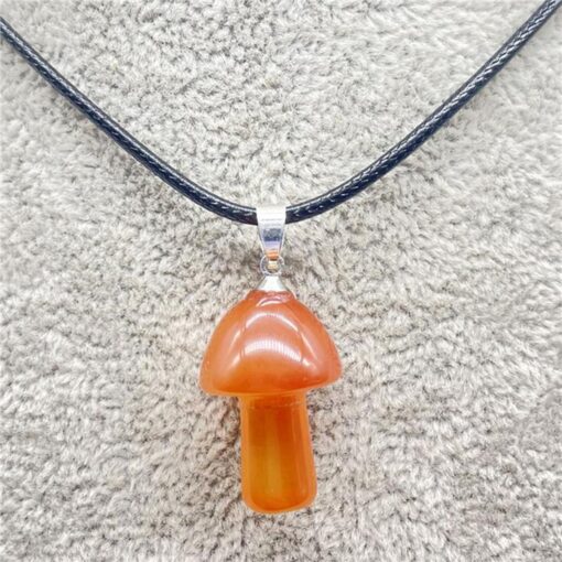 Carnelian Mushroom Carved Pendant Necklace Natural Crystals For Energy Balancing, Meditation, Reiki, Healing Approx. 2cm Pendant