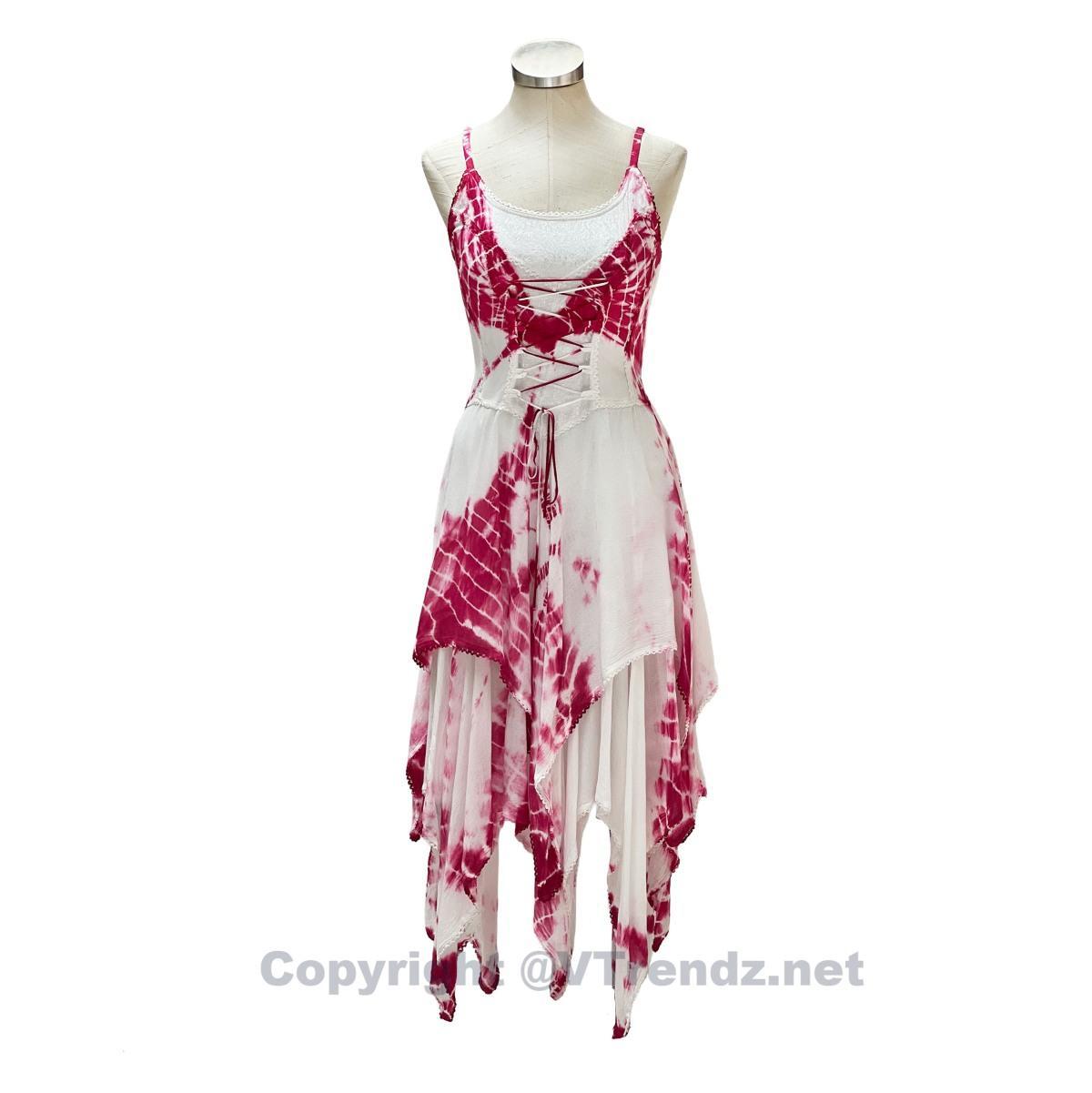 2 Layer Tie Dye Handkerchief Dress with Front Corset & Adjustable Straps - Image 28