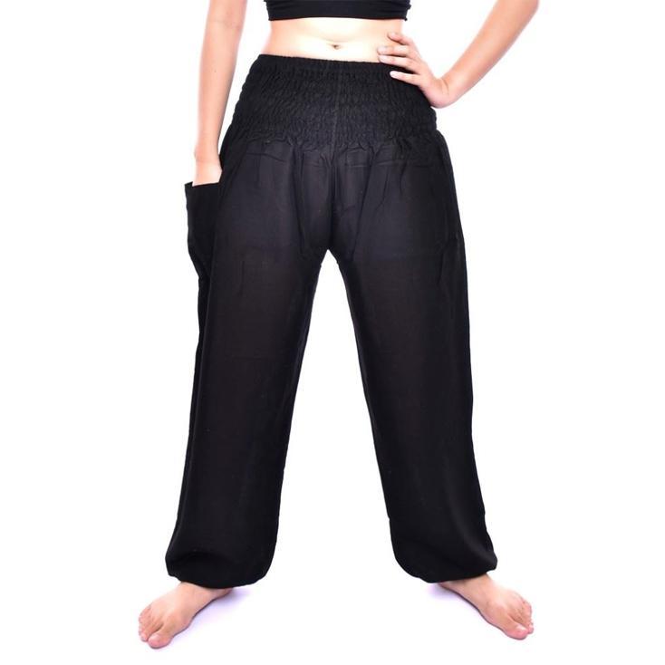 Solid Black Smocked Thai Harem Pants
