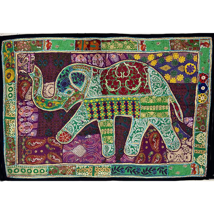 VPT-E06 Elephant Wall hanging Vintage Patchwork Tapestry Bohemian Handmade Beaded Embroidered Ethnic Hippie Indian Wall décor 40 x 60 Inches