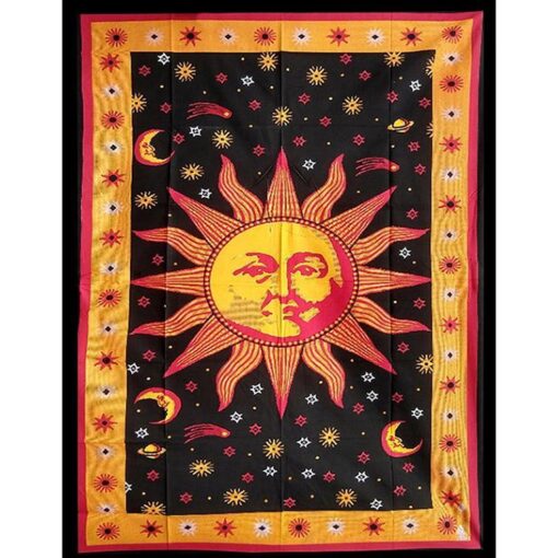 Sun Moon Yellow Black and Red Tapestry 84" x 54"