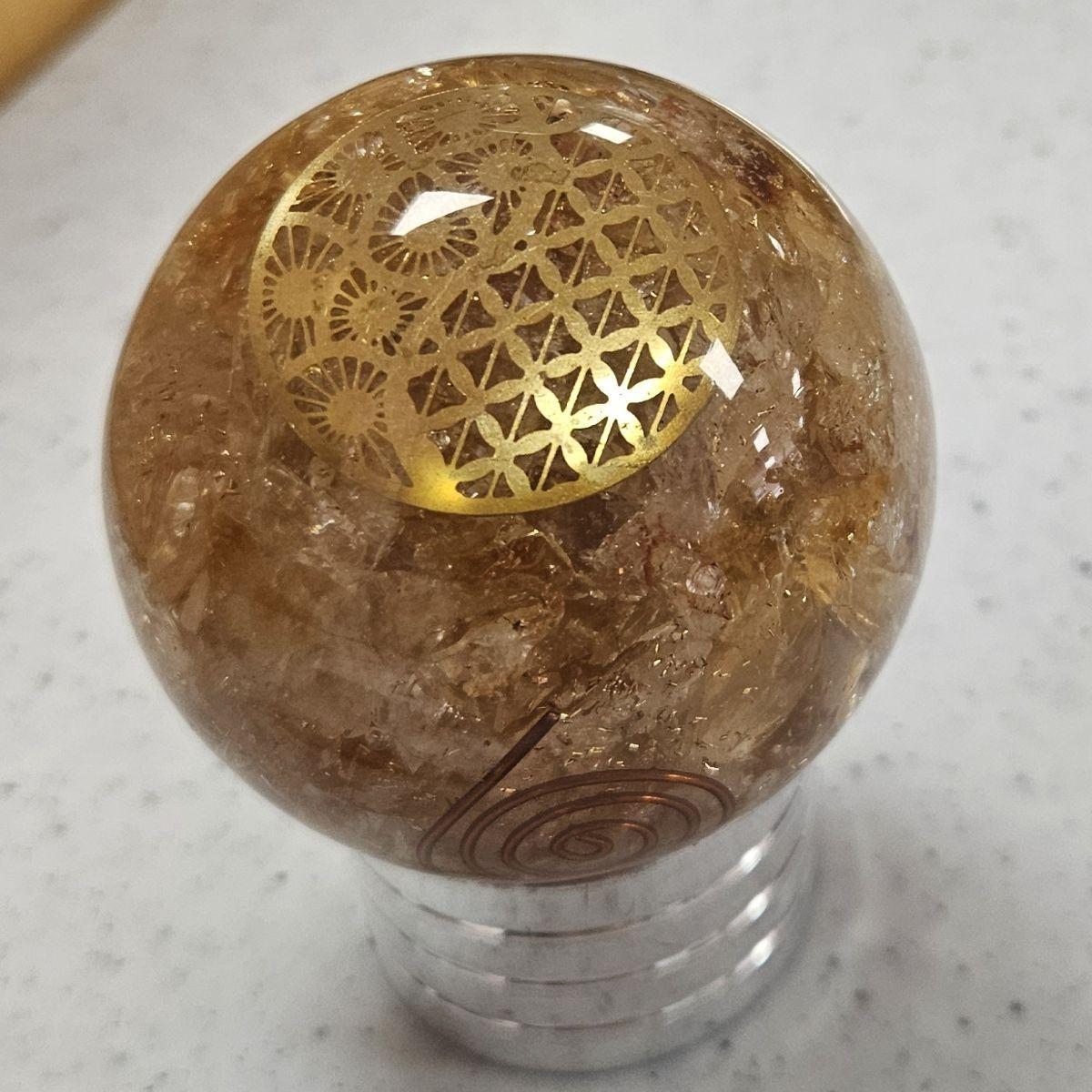 Citrine Orgone Sphere – Artifact of Solar Abundance & Manifestation – 2.5" - Image 2