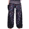 Black Peacock Feather Print Smocked Thai Harem Pants VTrendz