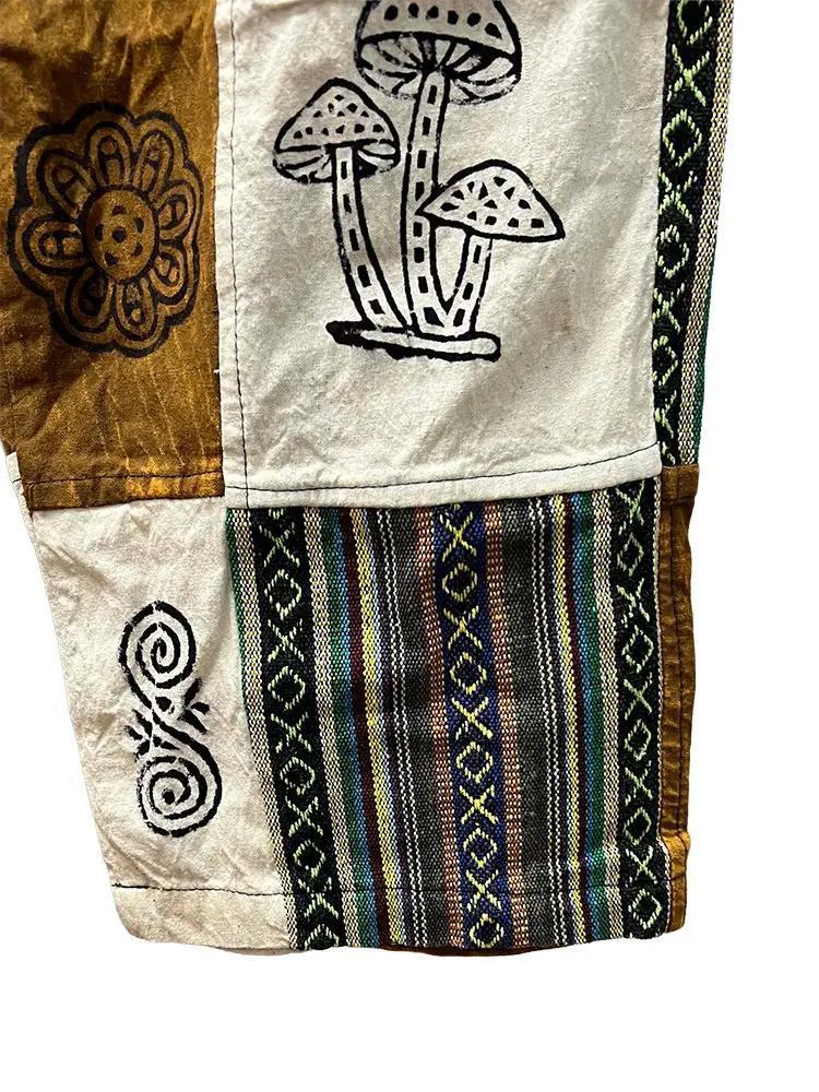Brown Mushroom Patchwork Open Bottom Boho Pants - Image 8