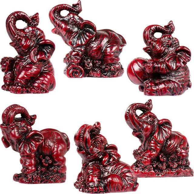 2" Red Polyresin Feng Shui Figurines Lucky Elephants 6 Shapes (Set of 6) $5 for each $30 for Set of 6