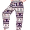 Purple & Cream Elephant Print Drawstring Thai Harem Pants VTrendz