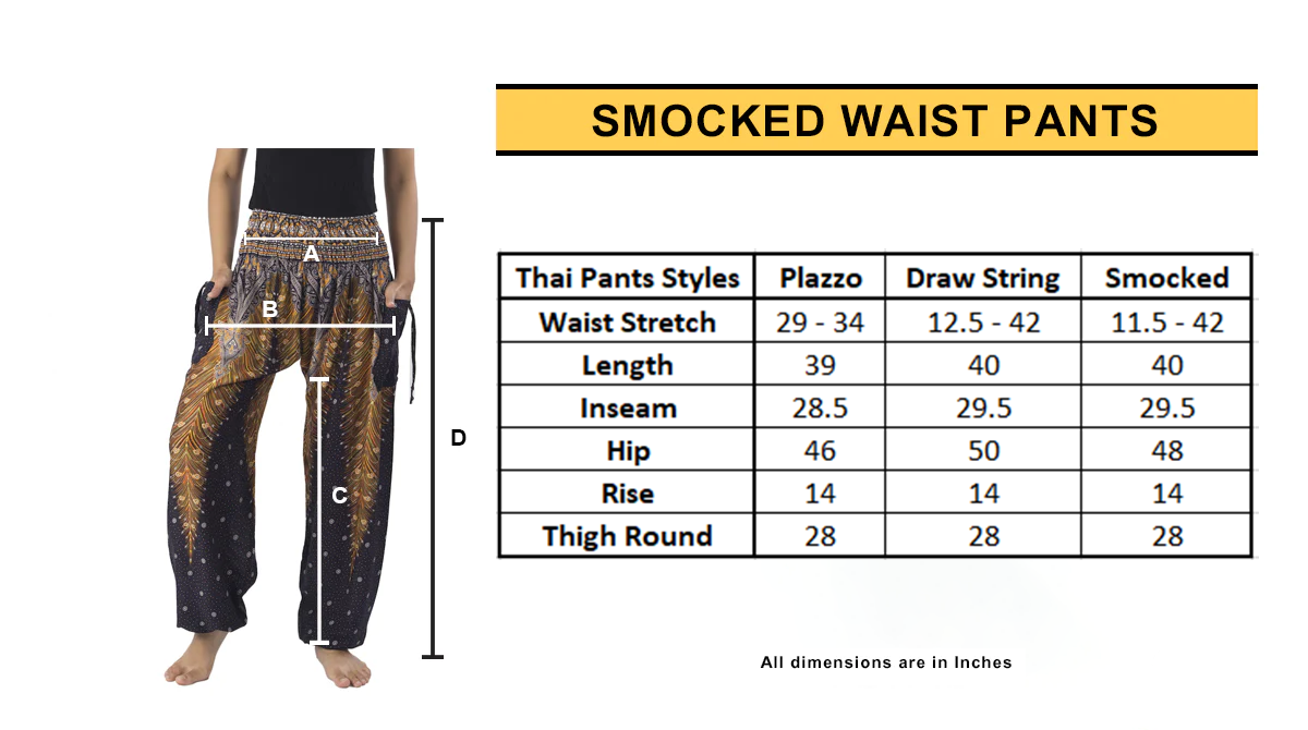 Blue & Gold Floral Mandala Smocked Thai Harem Pants - Image 2