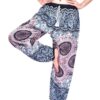Blue & Mauve Geometric Mandala Drawstring Thai Harem Pants VTrendz
