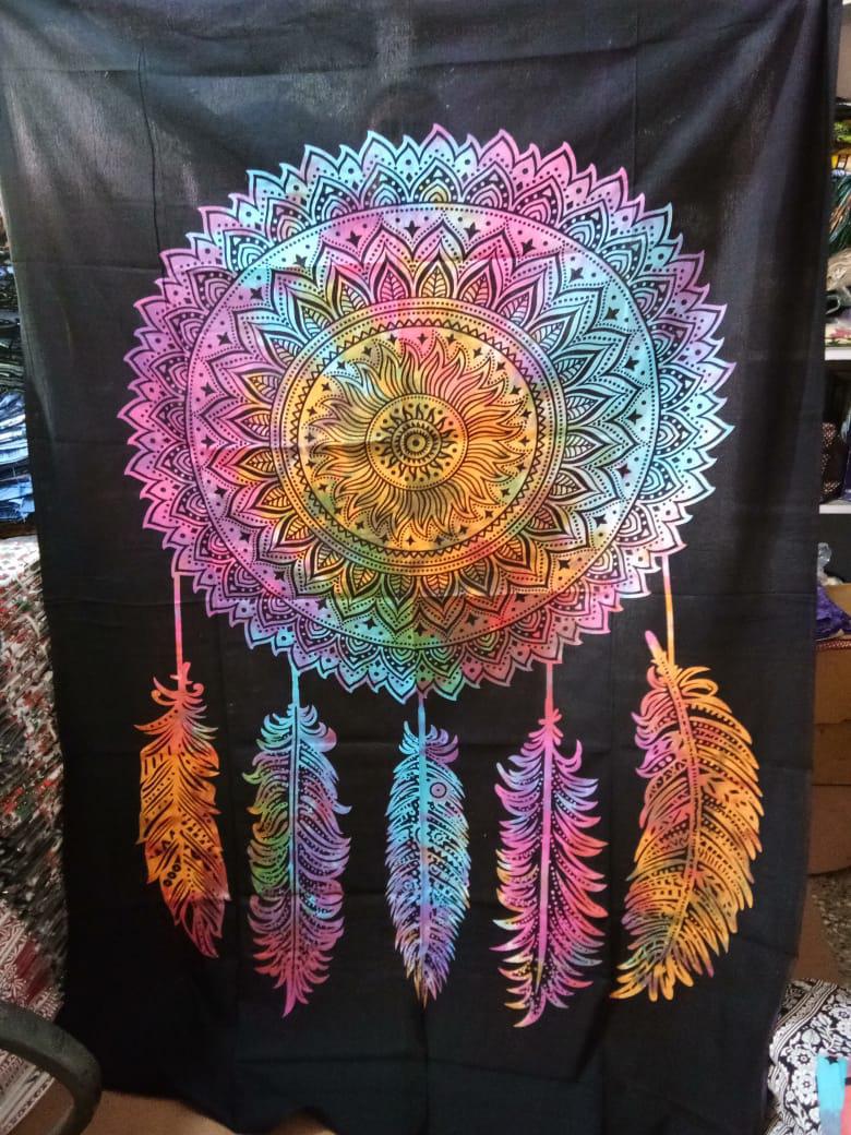 Dream Catcher 5-Feathers Full Circle Wall Hanging Handmade Cotton Tapestry 84"x54" inch - Image 3