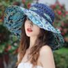 Print Bowknot Trendy Straw Beach Hats Women Folding Wide Visor Sun Shade; Adult One Size Fits Most (22-23 inches), adjustable size VTrendz