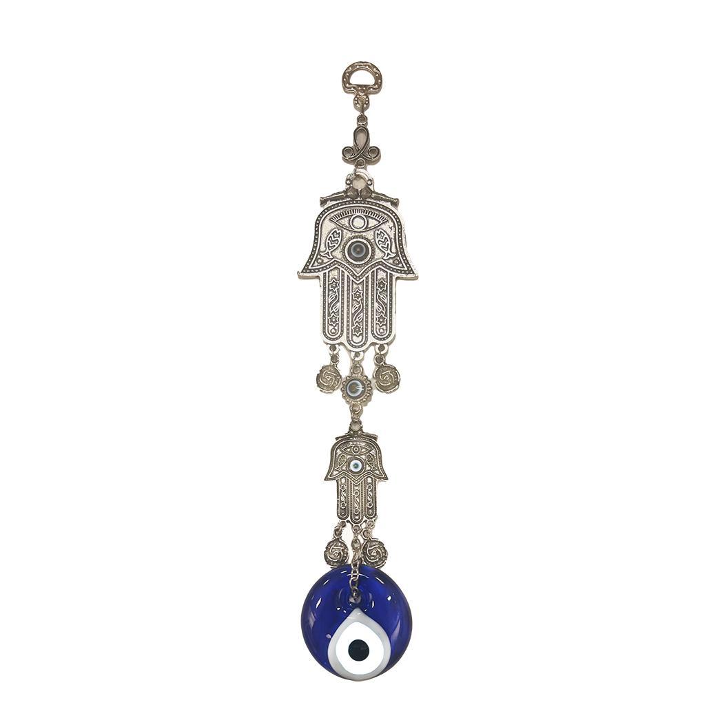 2 Hamsa Hands with Evil Eye Hangings, Handmade, 12"
