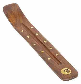 Yin-Yang & Stars Brass Inlay Wood Ash Catcher | Path of Balance (10"L)